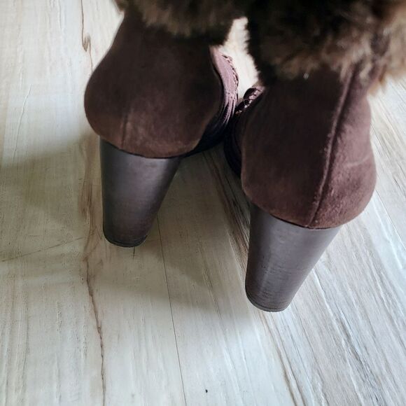 Colin Stuart Laceup Wedge Chocolate Brown  Faux Fur Boots Suede 7B - Picture 7 of 8